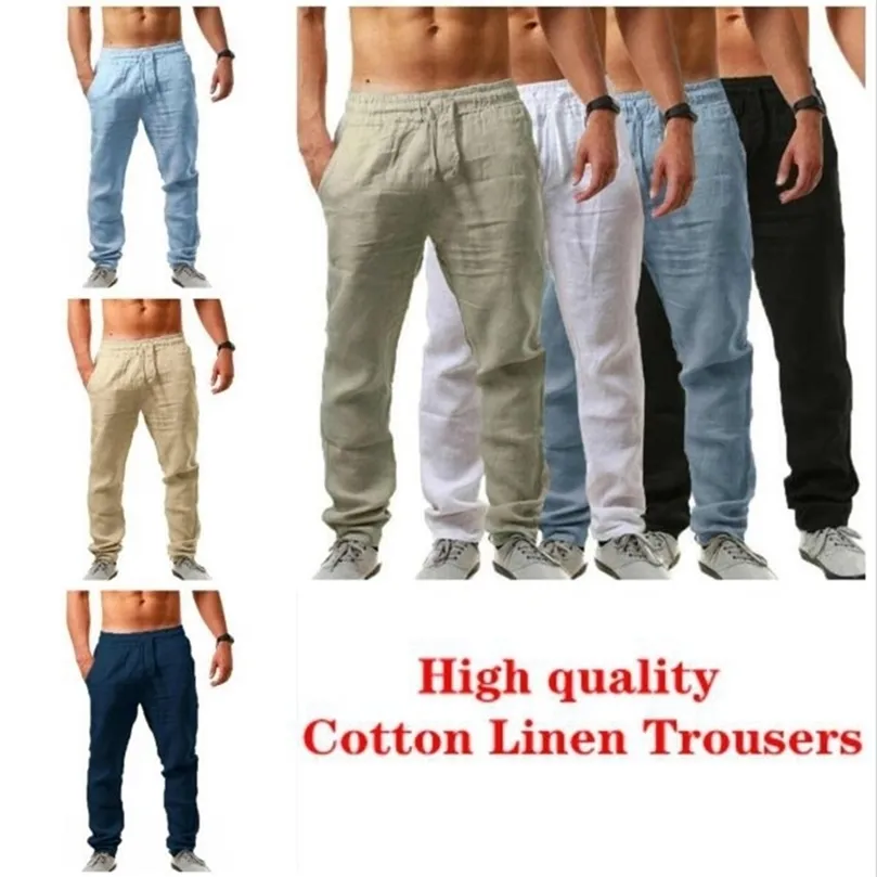 Sonbahar Erkek Pamuk Keten Pantolon Erkek Yaz Sweetpants Düz Renk Keten Pantolon Fitness Track Pants S4XL 220615