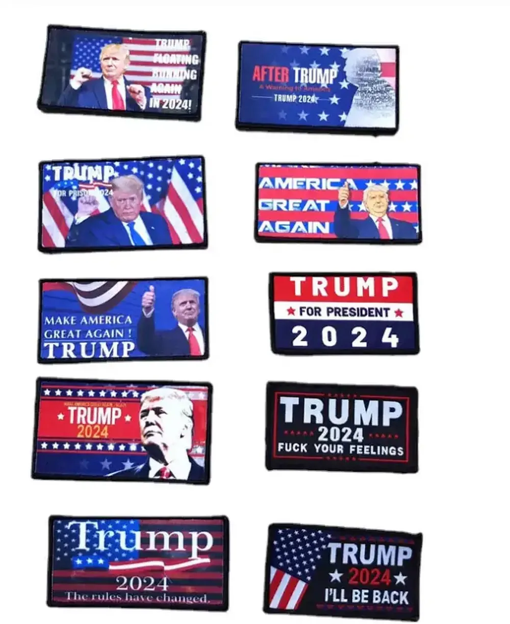 9 * 5 cm Donald Trump 2024 Toppe da ricamo Arte Artigianato Distintivo Patch Emblema Bracciali tattici Abbigliamento Accessori EE