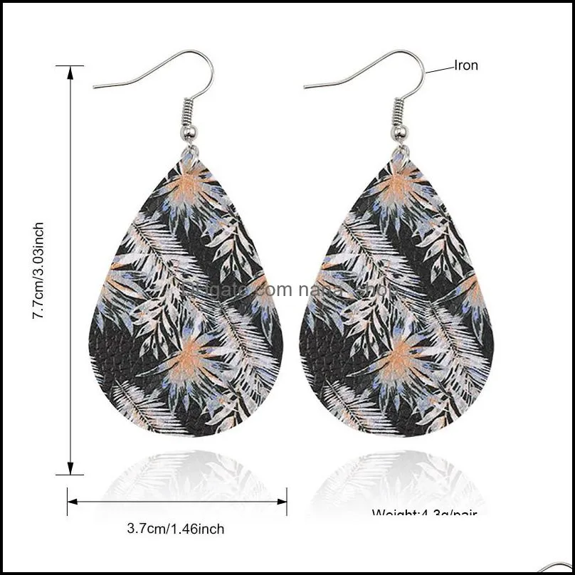 2020 New Fashion Designer PU Leather Earrings for Women Girls Bohemian Vintage Teardrop Oval Drop Silver Hook Earrings Jewelry Gift