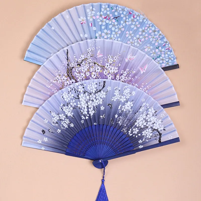 Chinese Style Bamboo Folding Fan Office Living Room Desktop Wall Decoration Fans With Tassel Birthday Gift Dance Fan Supplies BH6230 WLY