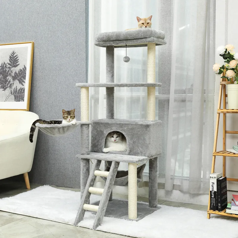 Domestic Delivery Cats Climbing Trestle Pet Scratcher Tree Candos Multi-Levels Jumping Furniture Ball Cat Playing Toys With Nest 220627
