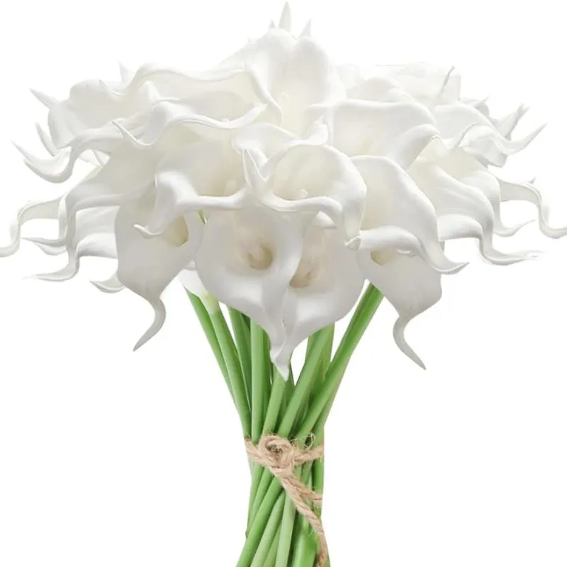 Dekorative Blumen Kränze Weiß Mini Pu Calla Lily Künstliche Blume für Hochzeit Bouquet Party Dekorationen Babyparty Mittelstücke Brida
