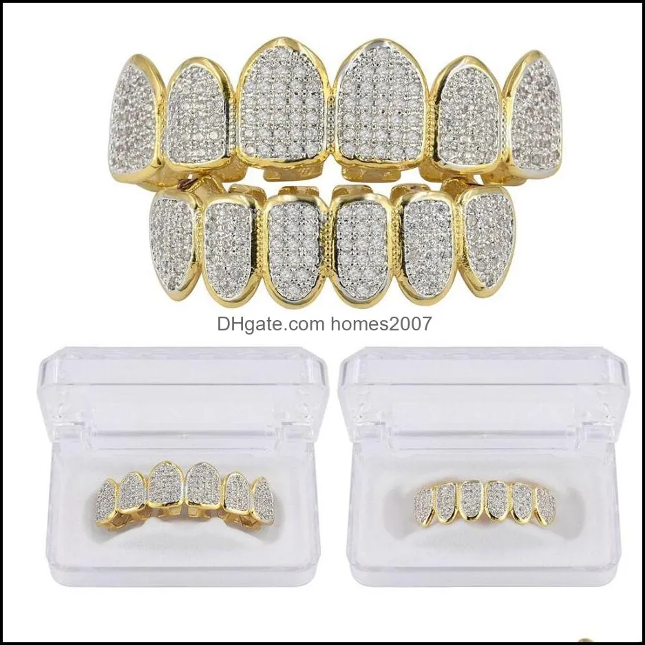hip hop Gold-plated Micro-inlaid Teeth Hip Hop Teeth Grillz Pink Zircon Bracket Big Gold Tooth Jewelry