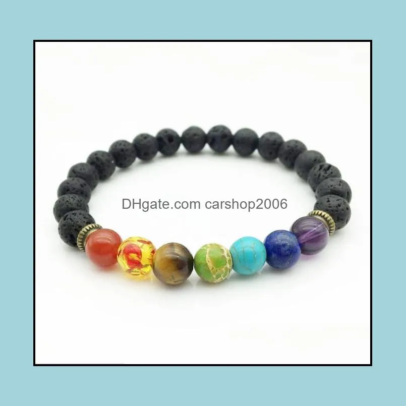 Beaded Strands Bracelets Jewelry Jln Seven Chakra Lava Bracelet Yoga Energy Healing Stone Reiki Prayer Beads Stretch For Man And Woman Drop