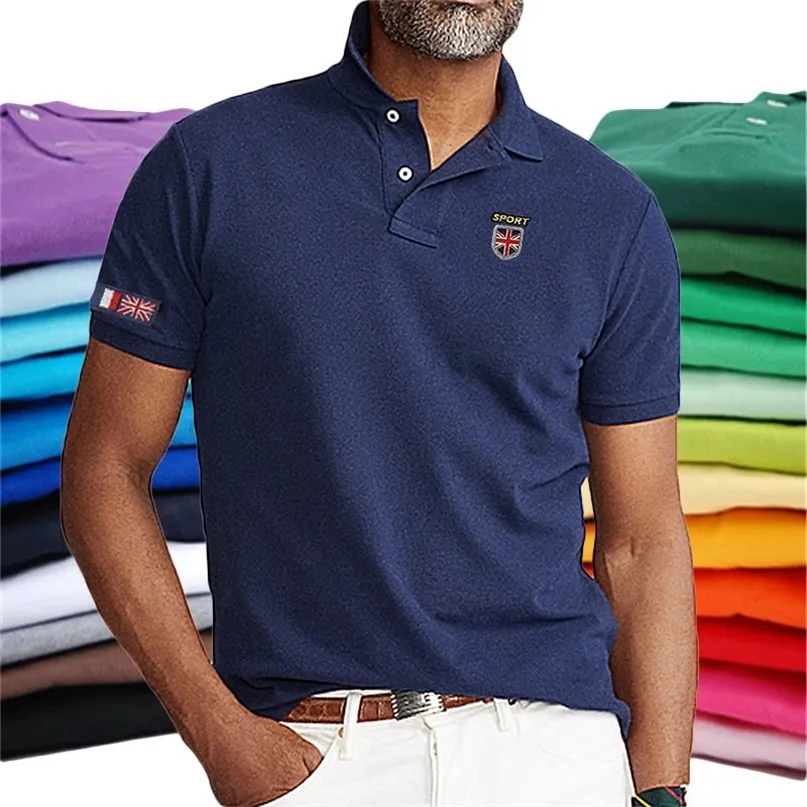 100% bawełniana najwyższej jakości letnie koszule męskie koszule plus rozmiar xs5xl stały kolor Polos Homme Lapel Male Tops 220608