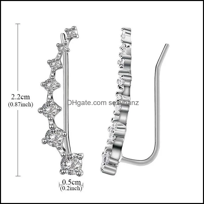 7 crystals ear cuffs hoop climber cubic zirconia earrings u type ear clips for women girls valentine`s day jewelry gift-z