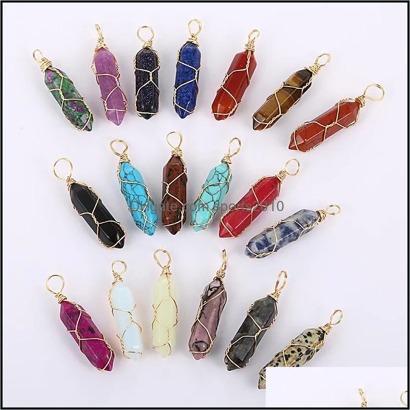 Arts And Crafts Fashion Wire Wrap Rose Crystal Quartz Charms Natural Stone Hexagon Healing Pendant For Earrings Neck Sports2010 Dh6Gq