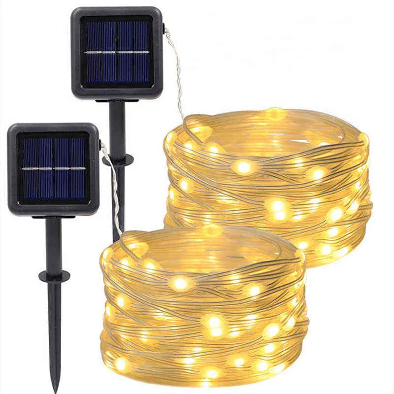 LED LED Solar String Lights في الهواء الطلق مقاوم للماء ، Garland Garland Solar Energy Christmas Wedding Garden Garden Decoration Trough Light J220531