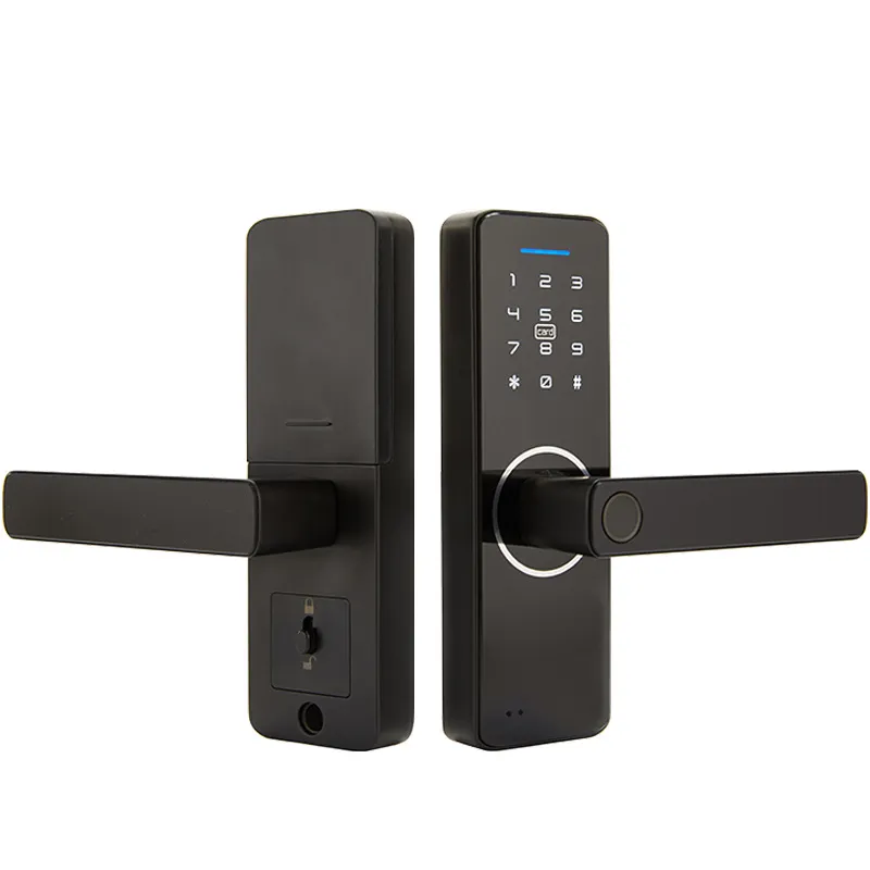 Bedroom security fingerprint password door lock with single tongue on wooden door