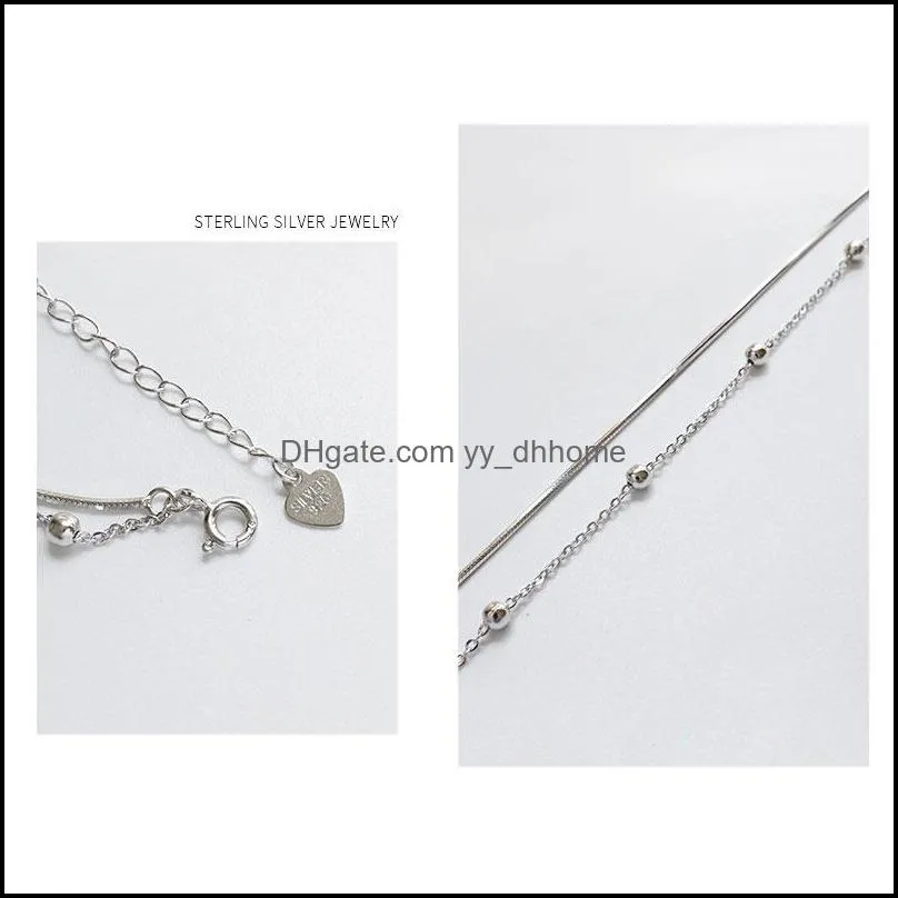 Double Layer Beads Ankle Bracelet Silver 925 Fine Jewelry for Women Trendy Snake & Link Chain Anklets Drop Shipping YMA003