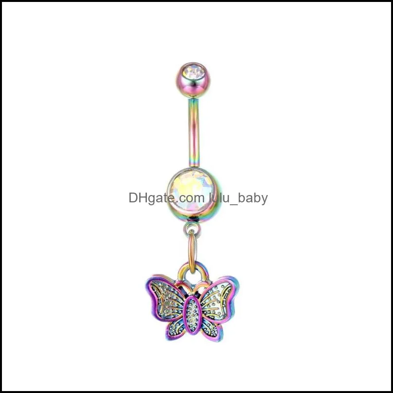 colorful dangle belly button ring stainless steel navel barbell with charm for women and girl body piercing