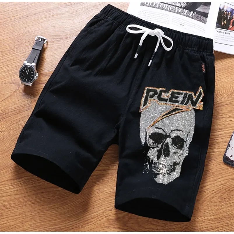 Mens Summer Casual Skull Shorts Men Straight Shorts Male Fashion Cotton Beach Short drill Plus Size 4XL 220706