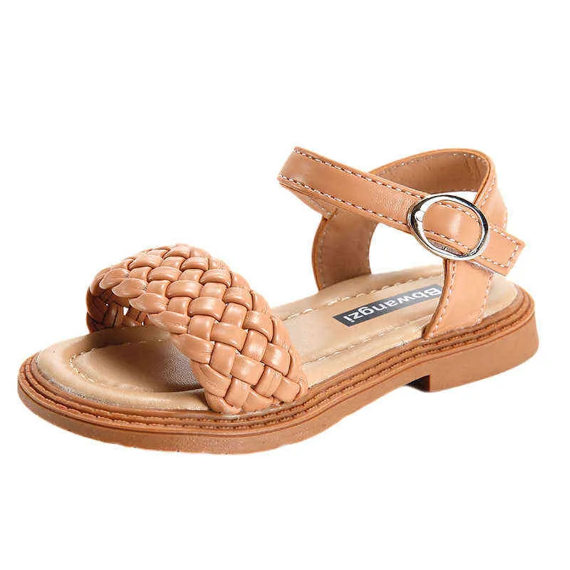 Kindermeisjes weef zomer nieuw 2022 schattige wilde strand sandalen open-teen beige niet-slip kinderen mode Japan casual schoenen haaklus g220523