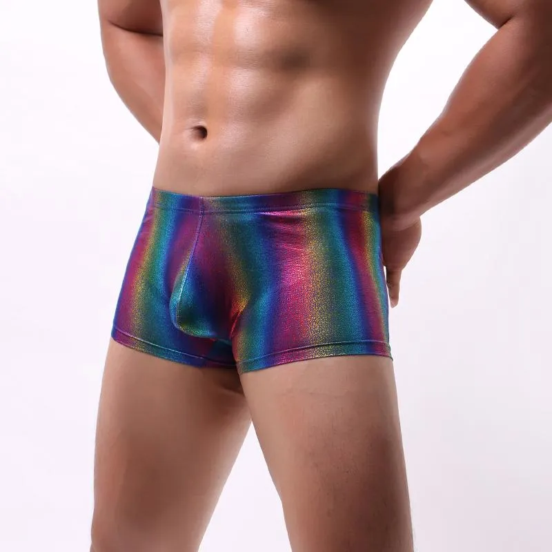Underpants Men's Underwear Boxer Shorts Fashion Rainbow Print Pants Nylon Casual Colorful U Convex Mens Stage Performance PantiesUnderpa