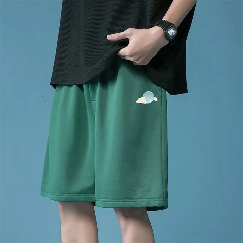 HYBSKR Летняя вышивка мужчин негабаритные шорты корейские мужчины женщины с высокой талией Шорты хлопок мужской случайный спорт короткие штаны 220611