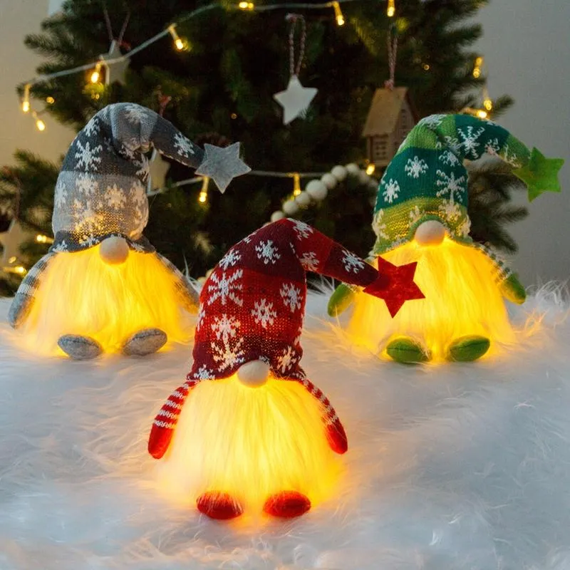 Party Decoration Christmas Gnome With LED Light Knitted Stars Nisse Figurine Plush Swedish Nordic Tomte Scandinavian Elf Decor