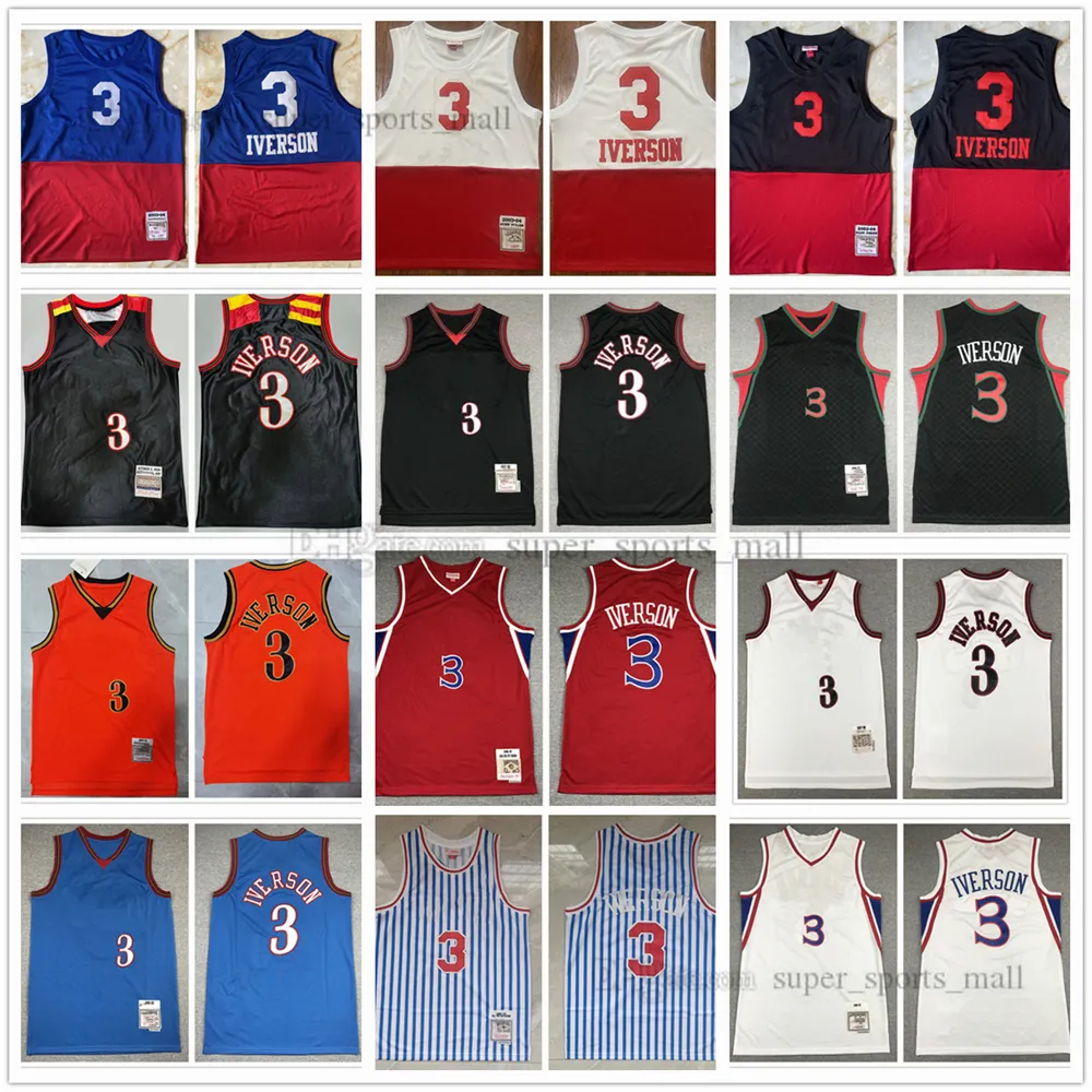 Maillots de basket cousus Iverson Retro Mitchell et Ness Jersey 1996-97-98 2003-04 Hommes Femmes Jeunesse Top Taille Xs-xxl