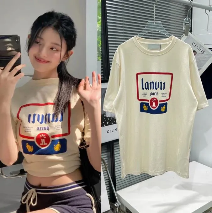 2023SS Vintage Lanvins 여름 티 여자 티셔츠 패션 디자이너 Femme Tops 럭셔리 편지 여성 의류 짧은 슬리브 셔츠 티의 옷 브랜드 파리