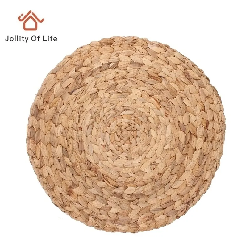 37 cm Round Mat Woven Straw Placemat Nature Color Place Mats för matbord T200415