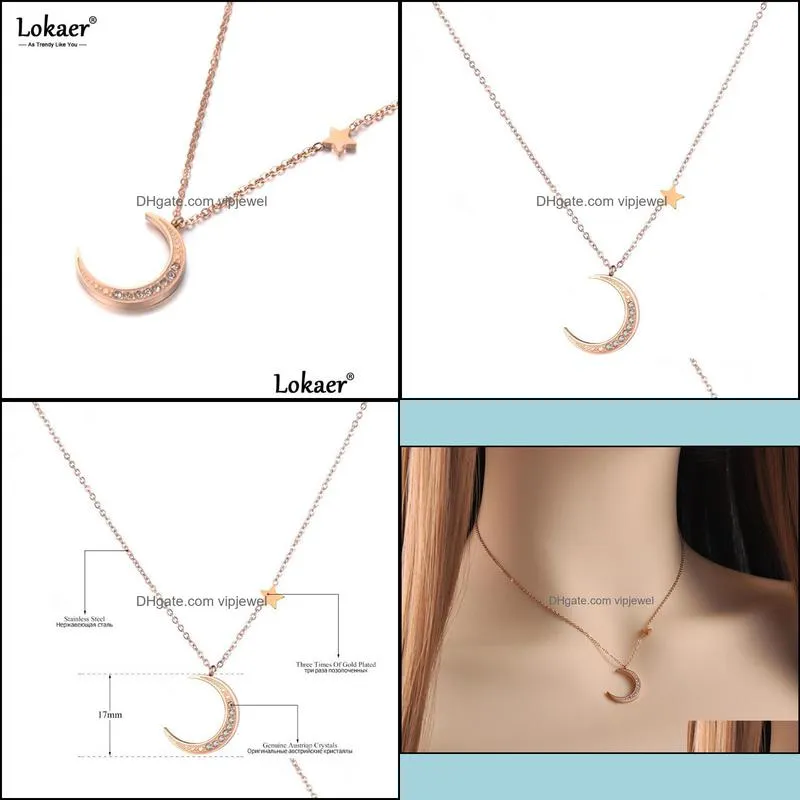 pendant necklaces fashion jewelry star & moon rhinestones inlaid rose gold color necklace chirstmas gift n18239pendant