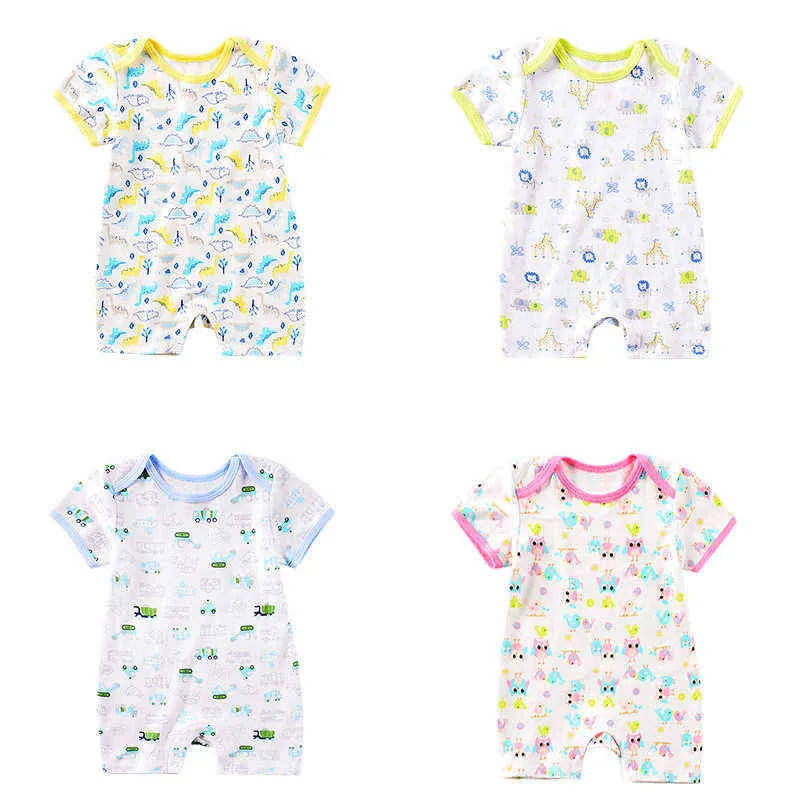Unisex spädbarn babykläder kort ärm sommarkläder full tryckt bekväm mjuk bomull romer småbarn pojke flickor jumpsuit g220510