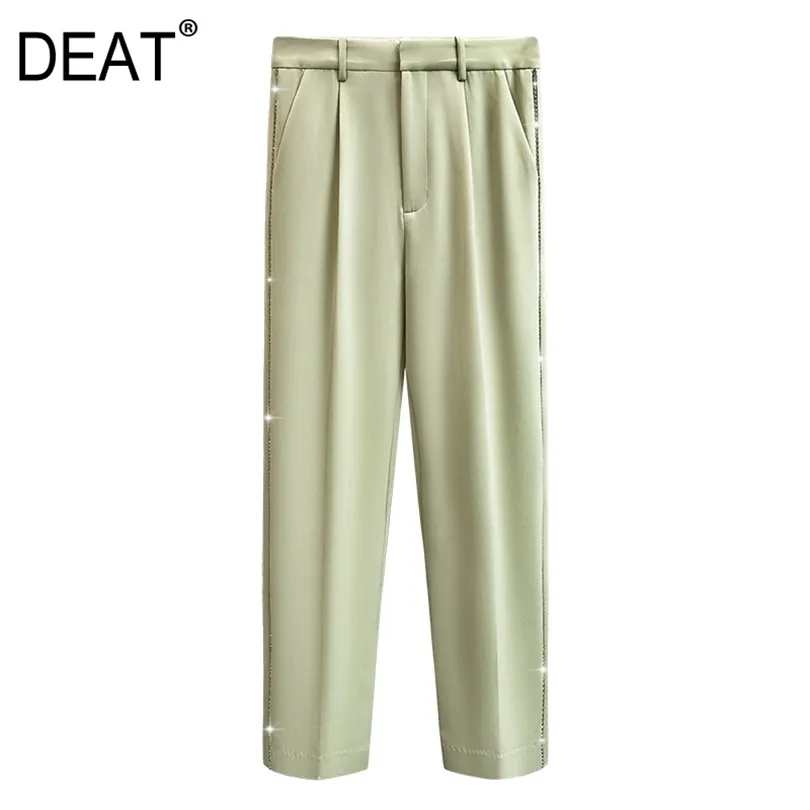 DEAT primavera e inverno a vita alta verde a figura intera Pantaloni dritti impiombati in pietra pantaloni femminili WN41306L 210428