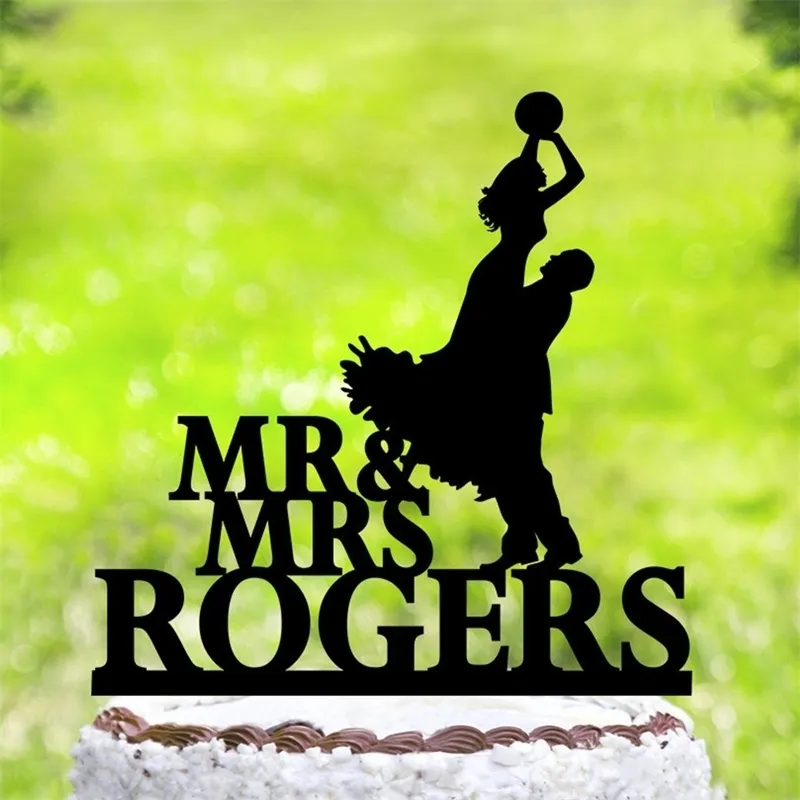 Персонализированный свадебный топпер «Мистер и миссис Баскетбол» Изготовленная на заказ фамилия с топпером для свадебного торта D220618