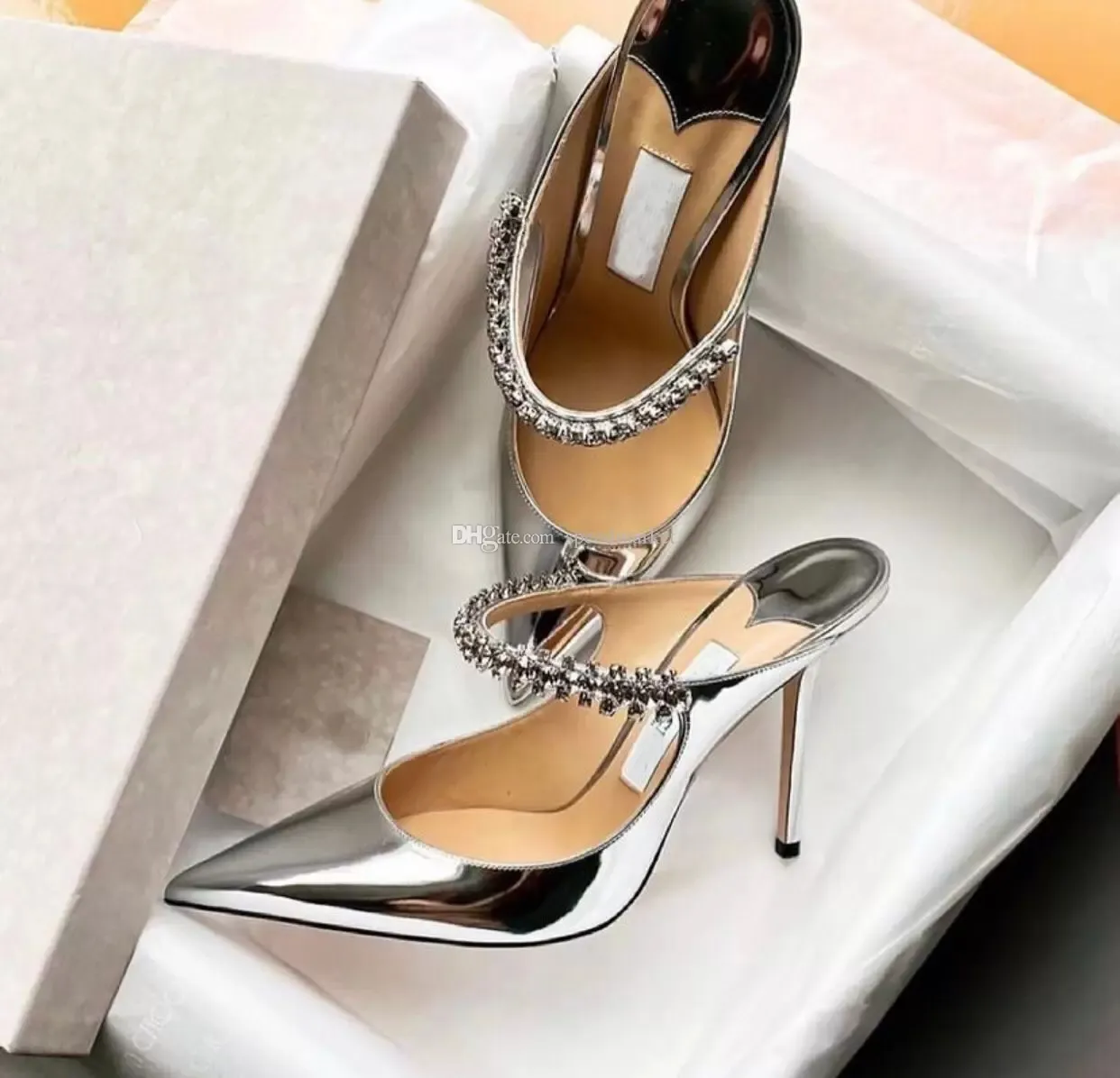 Summer Women's Sandals Bing Crystal Straps Dress Shoes Elegant High Heels Sexig Point Toe Slippers Lady Bridal Wedding Party Luxury Pumps Nude Black EU34-43
