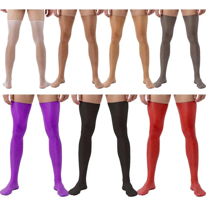 Men's Socks Pcs Retro Silk Long Stockings Men Glossy Non-Skid Soft Sheer Compression Elasticity Thigh High Party Seamless Breathable SocksMe