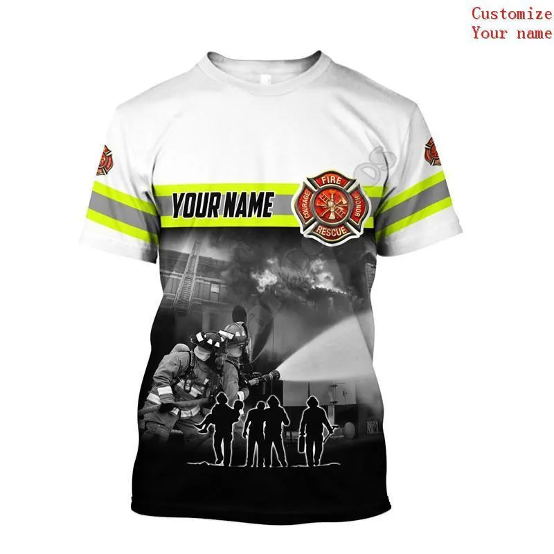 Camisetas de hombre Personalizar nombre Bombero 3d All Over Printed T-shirt Harajuku Streetwear Summer T Shirts Hombres para mujeres Cosplay Manga corta