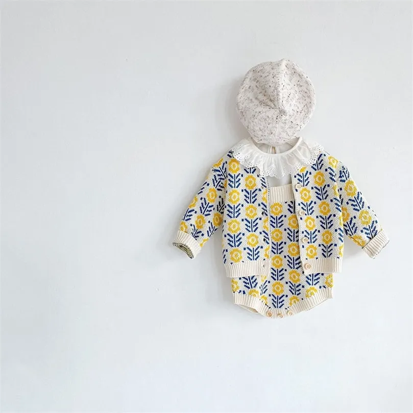 MILANCEL Set di vestiti per bambini primaverili per bambina Cardigan in maglia Body a fiori 2 pezzi Vestito per vestiti per ragazze 220509