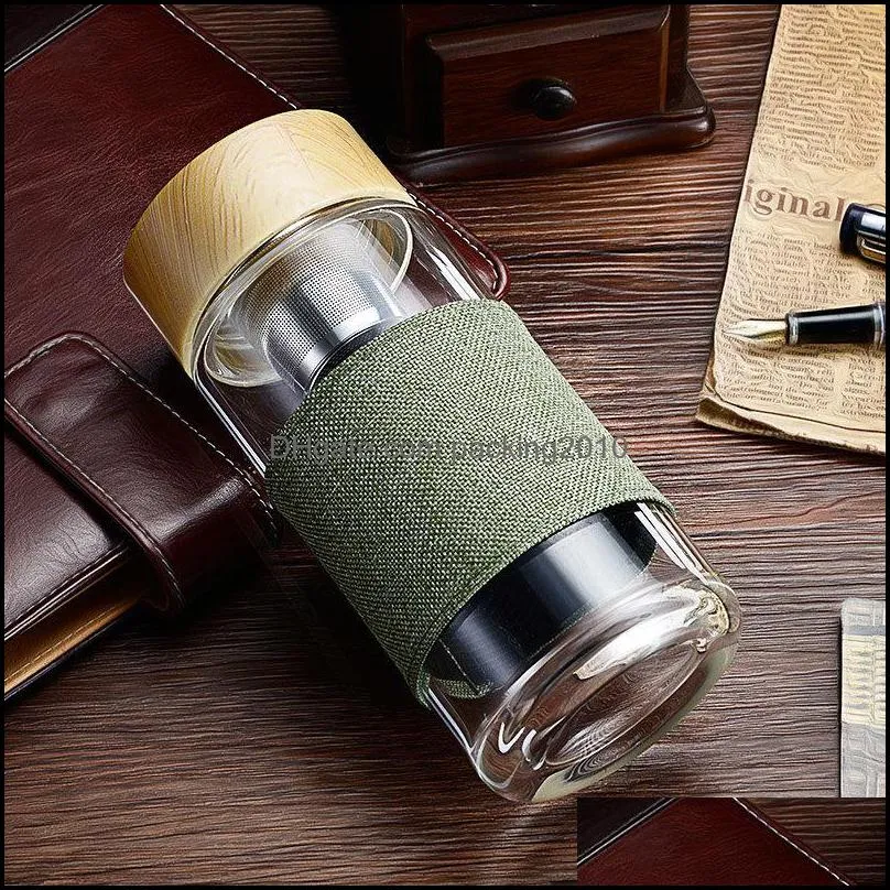350ml glass water bottles heat resistant round office car cup with stainless steel tea infuser strainer tumblers by sea pab11778