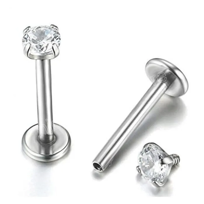 Zircon Gem Labret Lip Gip Clip Ring Серьезные ушные губы Пирсинг плоское кольцо хрящный пирсинг