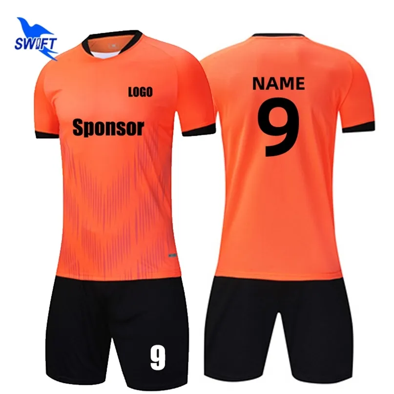 Aangepaste print kinderen voetbalshirts mannen jongens voetbalkleding sets korte mouwen kinderen futsal uniform sportkleding voor volwassenen