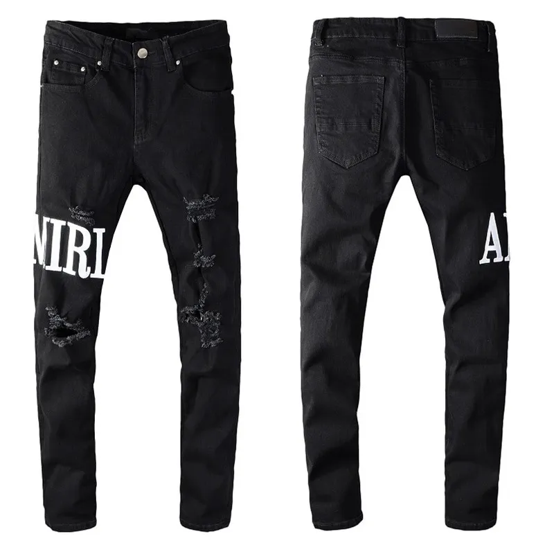 High Qualit Yamirs Men denim designer jeans broderi byxor mode hål byxa oss storlek 28-40 hiphop nödställd dragkedja byxor278u