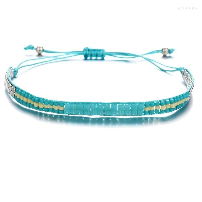 Link Chain America Border Border Blue Color Square Pärlor flätat reparmband Creative Retro Simple Green Bead Push-Pull