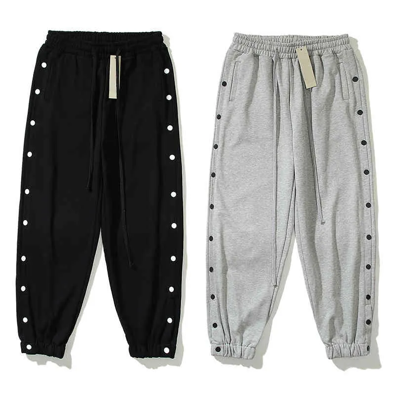 Designer Sweatpants Fashion Sweat Pants Mens Trousers Autumn Stretch Comfort Hip Hop Trouser Side Buttons Decorated Loose Straight Leg Pants Men Sweatpant