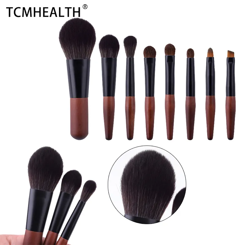 8 piezas Mini trompeta juego de maquillaje portátil cepillos varilla corta pelo de caballo sombra de ojos cepillo corrector s cepillo