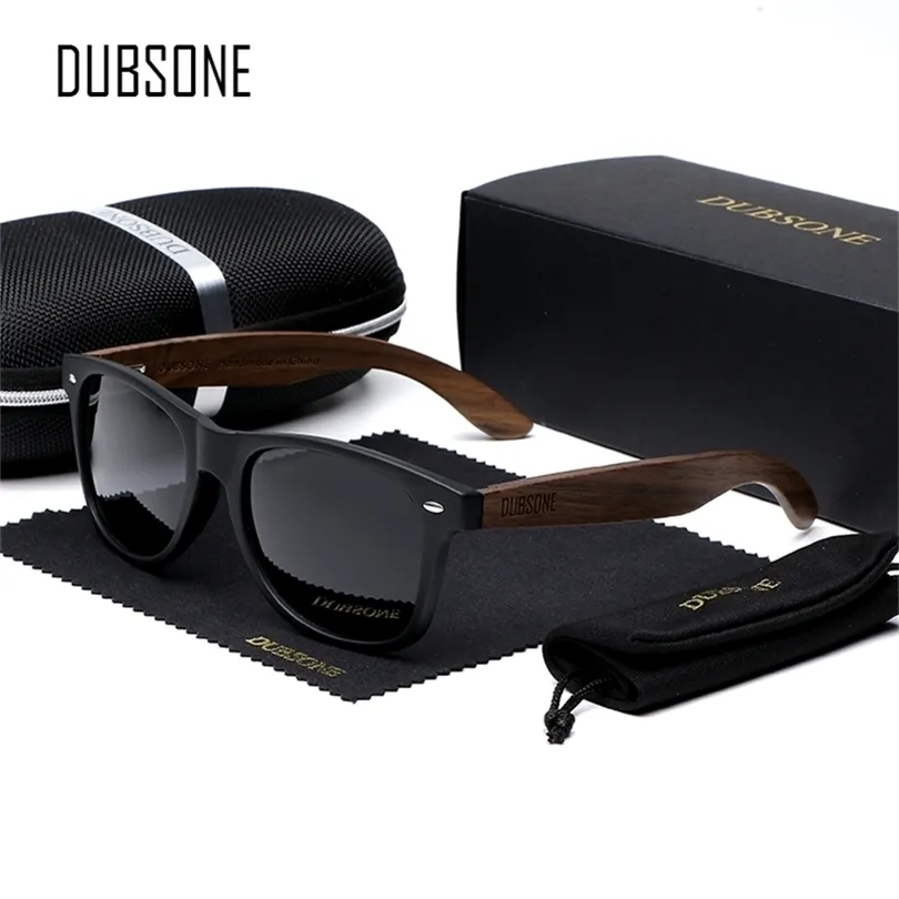 Óculos de sol de óculos de sol de nogueiro preto óculos de sol polarizados de madeira homens homens homens UV400 Proteção Eyewear Wooden Box de Sol 220514