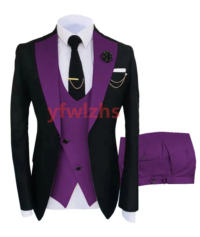 Op maat gemaakte One Button Groomsmen Notch Revers Mannen Past Bruidegom Tuxedos Bruiloft / Prom / Diner Man Blazer (Jas + Broek + Tie + Vest) M08