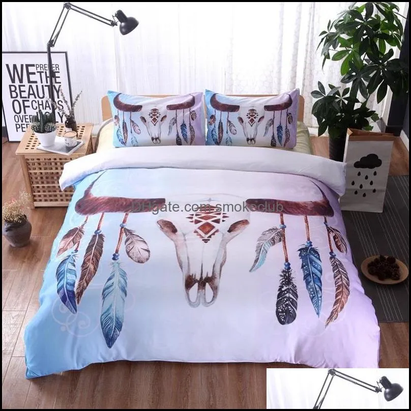 Bohemian Bedding Set Dream Feathers Print Bedclothes Double Queen King Luxury 3D Duvet Cover Pillowcase Sets 2/3pcs 703 K2