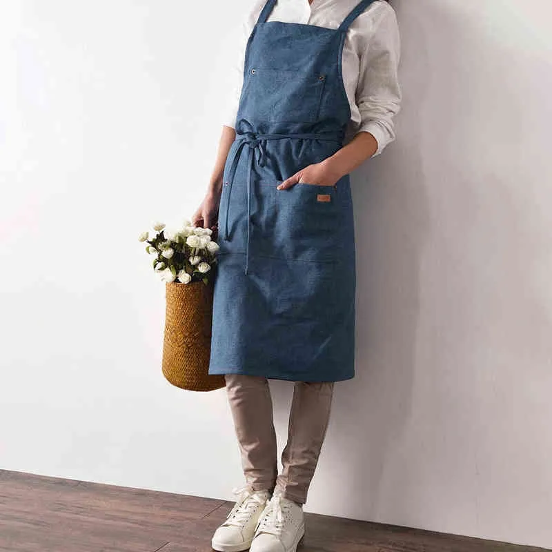 Grembiule di jeans uniforme da donna per donna Tessuto di cotone Giardino Cucina Cottura Grembiuli da cucina Accessori per la pulizia della casa Y220426