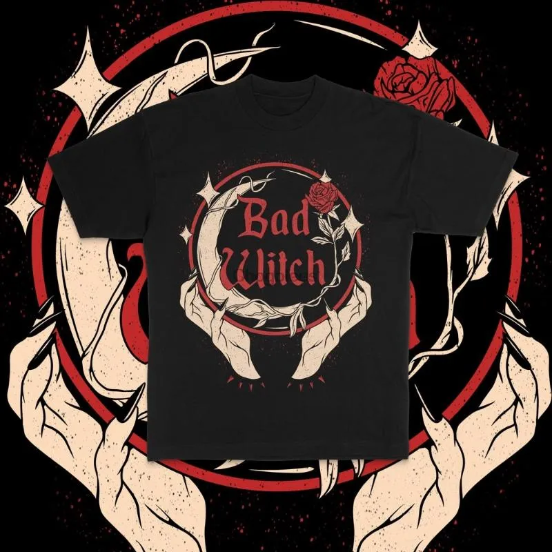 T-shirts masculins Bad Witch Vibes T-shirt Witchy Halloween Casual Tee vintage rétro grunge style drôle de saison d'automne effrayante Hermen's