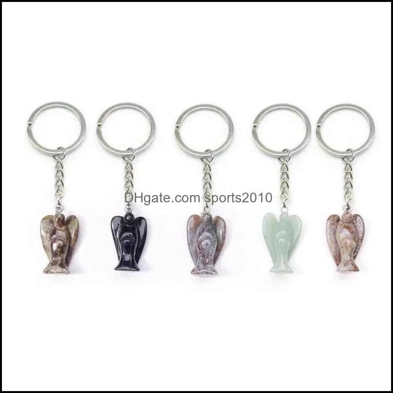 natural stone angel key rings silver color healing pink crystal car decor keyholder keychains for women me sports2010