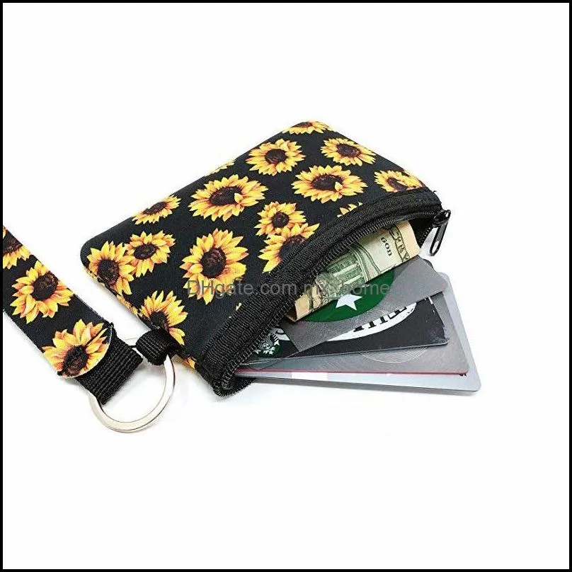 Neoprene Coin Purse ID Card Holder Wristlet Wallets Mini Bags Waterproof Sunflower Printing Fashion Handbag Passport Cover Coin Case