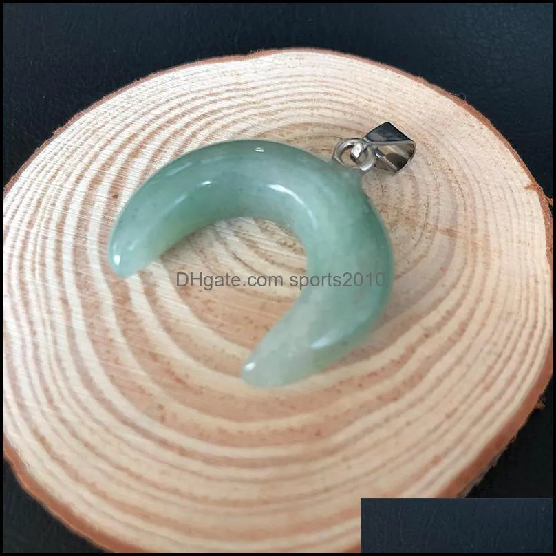 30mm natural stone crystal charms pendants ox horn crescent shape copper edging for necklace jewelry making diy gift women sports2010