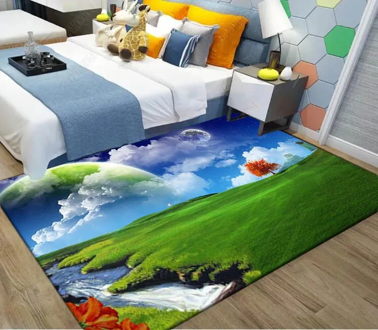 Tappeti Green Earth Tappeto stampato per soggiorno Camera da letto Comodino Antiscivolo Tappeti di grandi dimensioni Tappetino da gioco per bambini Alfombra Para Cocina