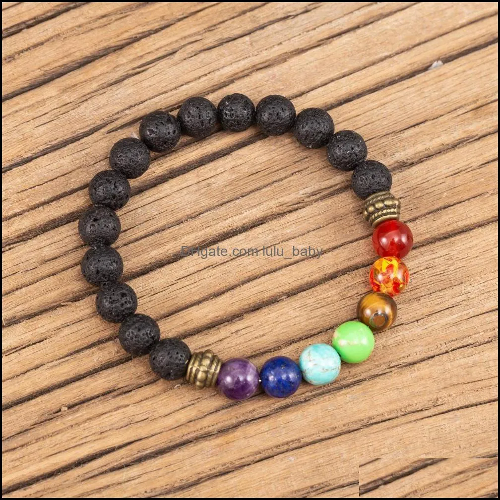 8mm lava stone seven chakra beaded strand bracelet diy aromatherapy  oil diffuser bracelets for women men yoga buddh lulubaby