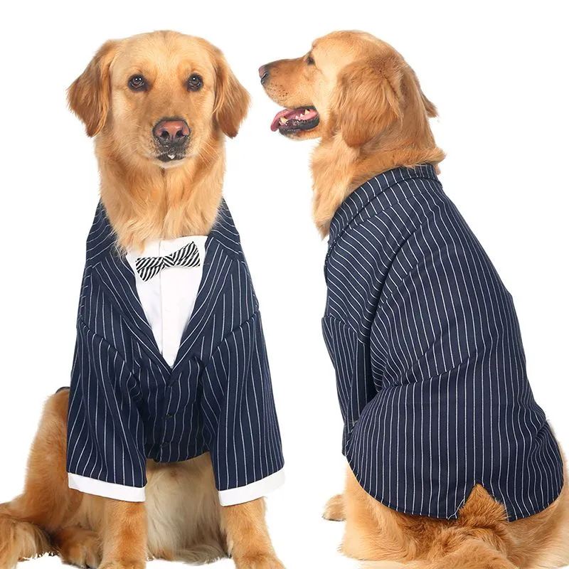 Grande cão de cão listras grande casaco de cachorro bowknot tuxedo jaqueta de casamento terno roupas para animais de estimação para o traje de Samoyed Husky