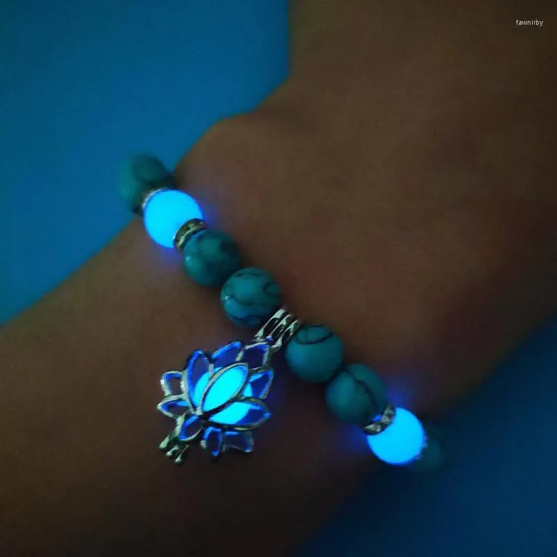 Beaded Strands Natural Stone Luminous Glowing in the Dark Round Lotus Flower Peads for Jewelry Making Armband Women Yoga Fawn22